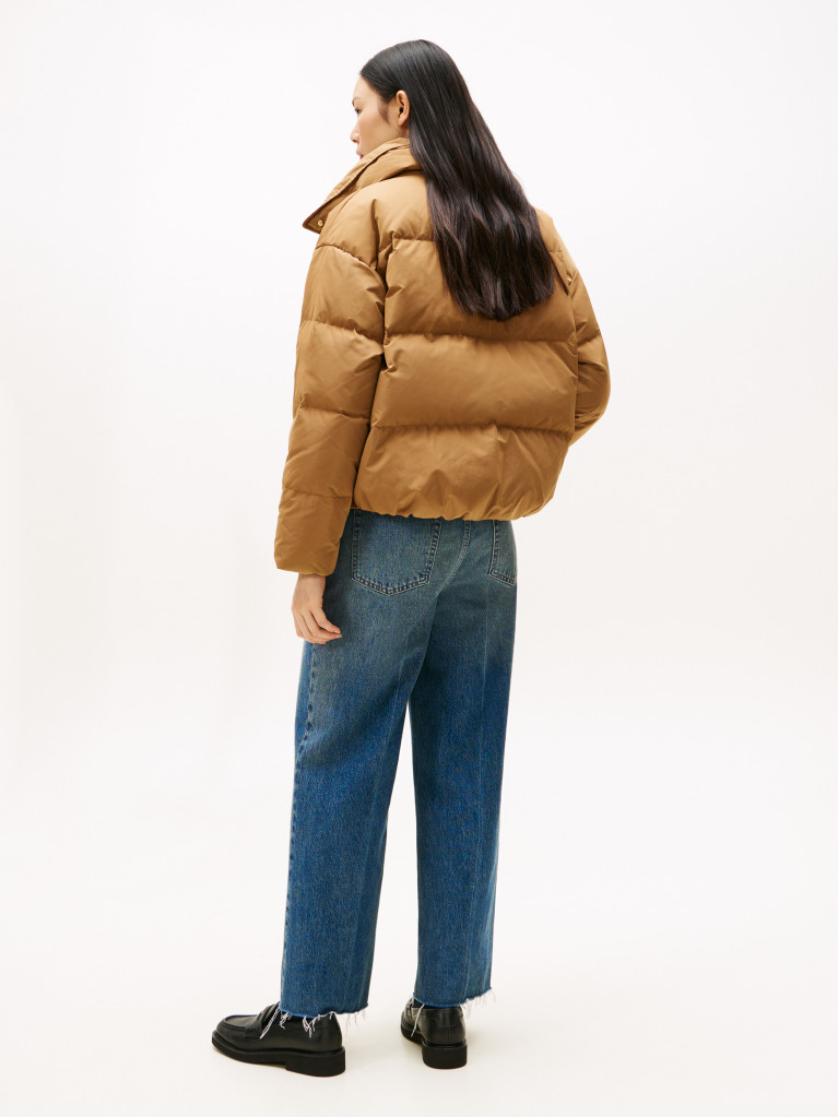 Brown Crest Embroidery Down Puffer Jacket  Women