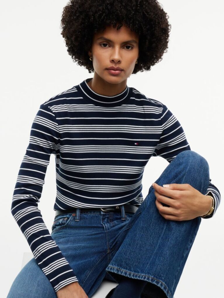 Multi Mock Neck Slim Long Sleeve Top  Women