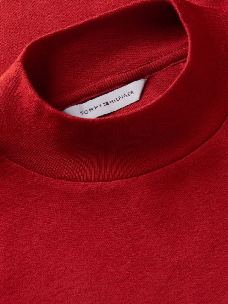 Red Mock Neck Slim Long Sleeve Top  Women