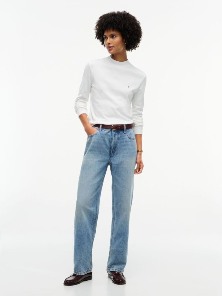 Beige Mock Neck Slim Long Sleeve Top  Women