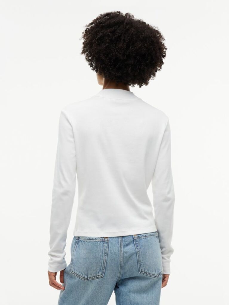 Beige Mock Neck Slim Long Sleeve Top  Women
