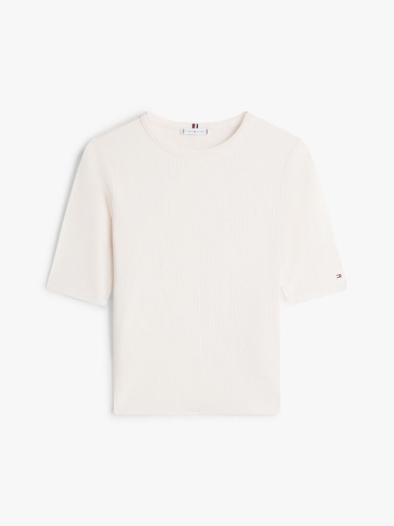 Μπεζ Ριμπ T-Shirt Σε Slim Γραμμή  Γυναίκες