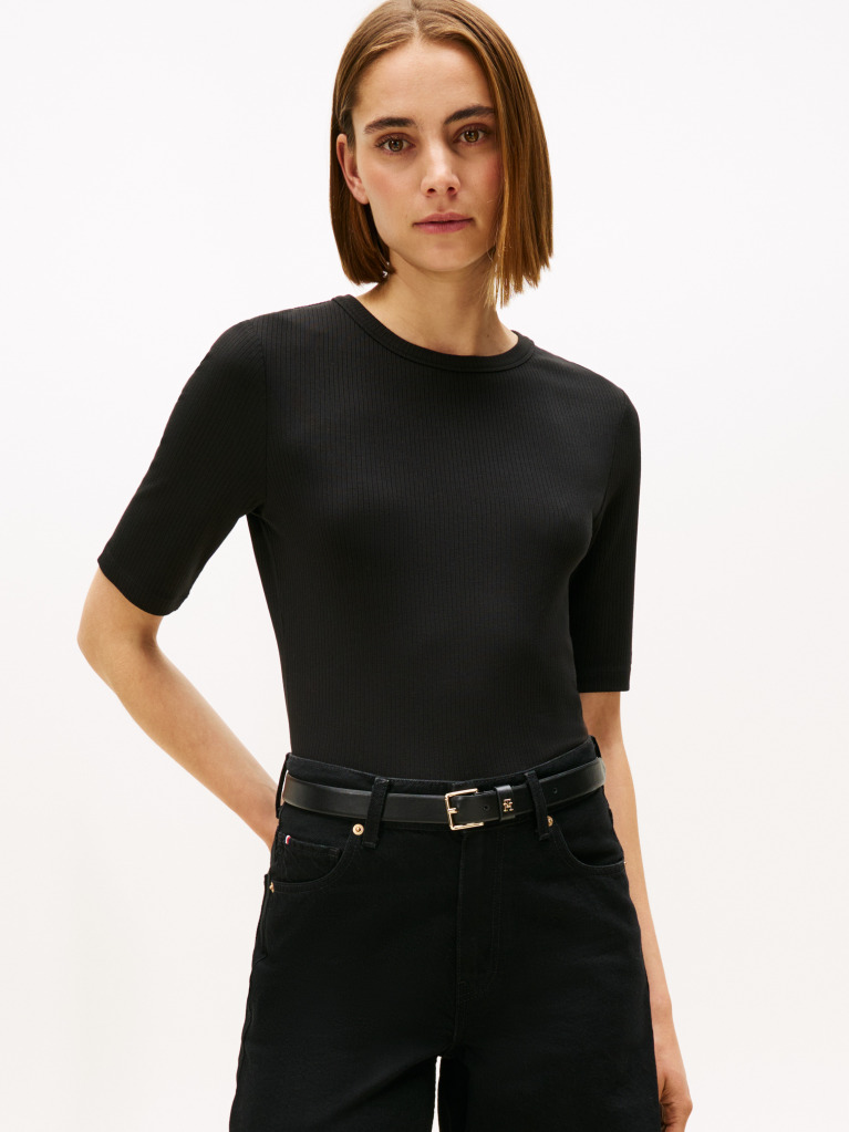 Μαύρο Ριμπ T-Shirt Σε Slim Γραμμή  Γυναίκες