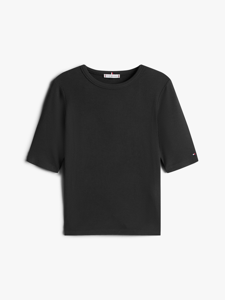 Μαύρο Ριμπ T-Shirt Σε Slim Γραμμή  Γυναίκες