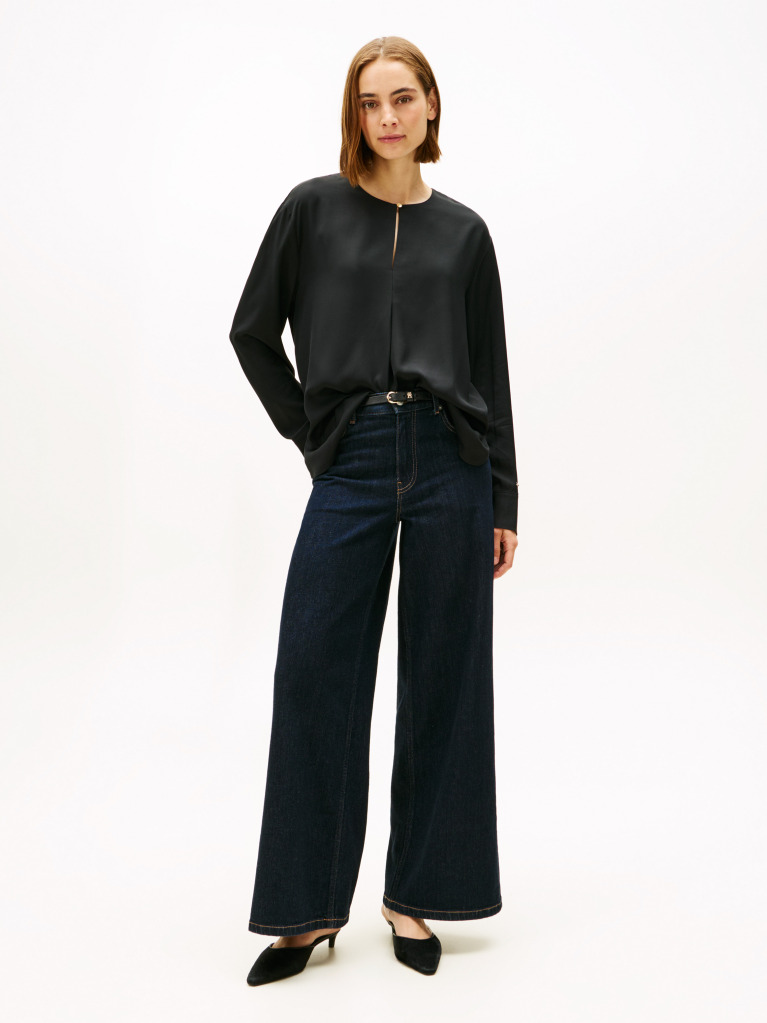 Black Keyhole Cutout Relaxed Fit Blouse  Women
