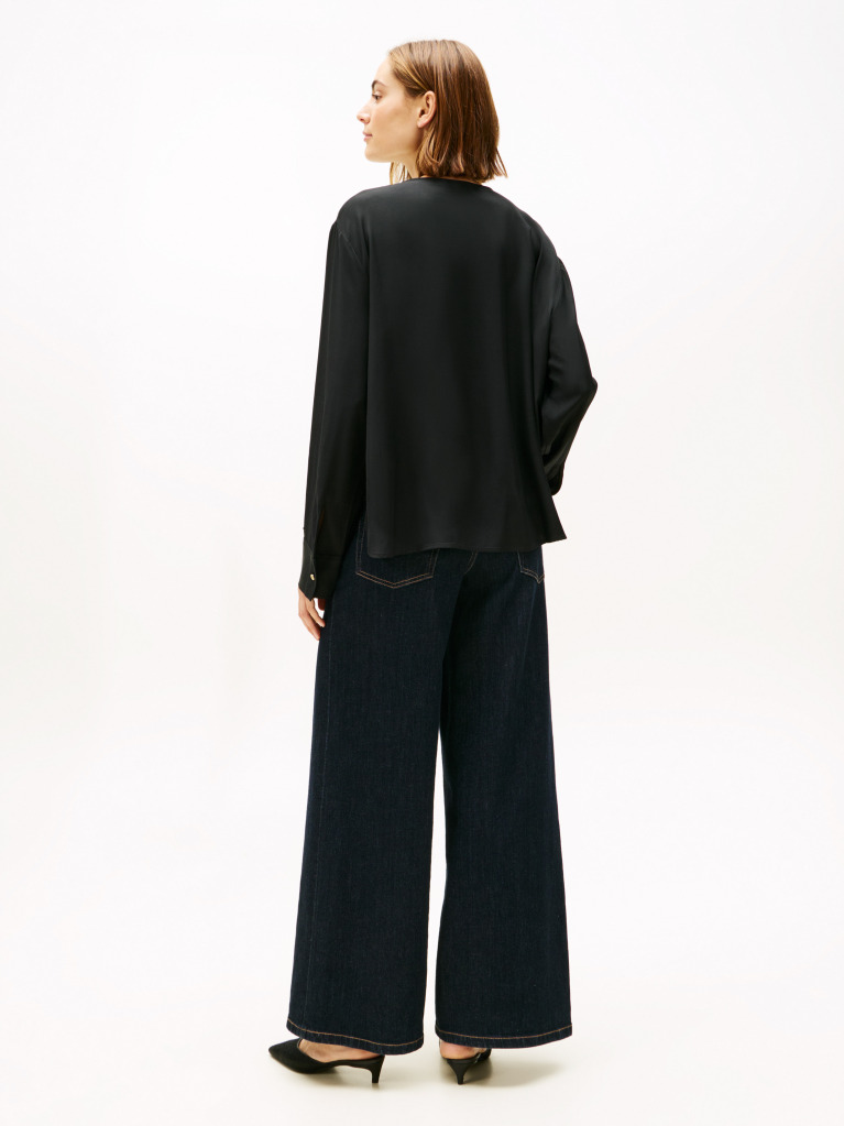Black Keyhole Cutout Relaxed Fit Blouse  Women