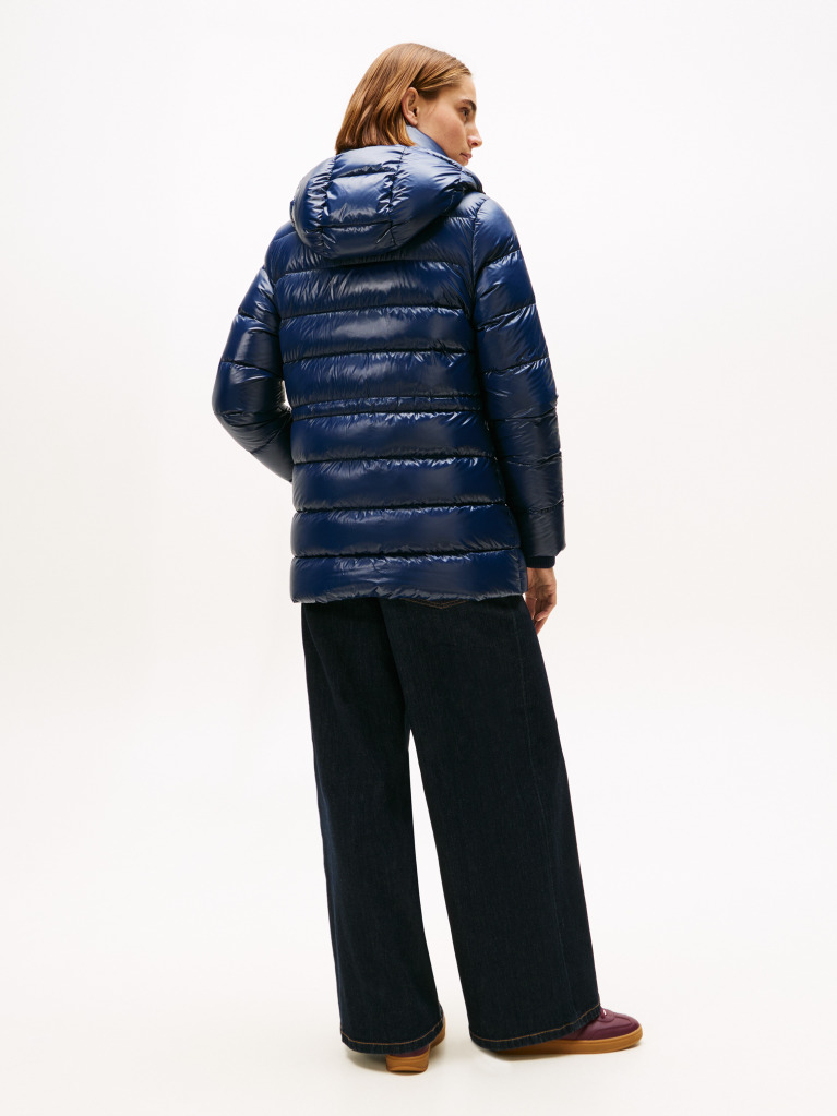 Blue Shiny Water Repellent Down Puffer Coat  Women