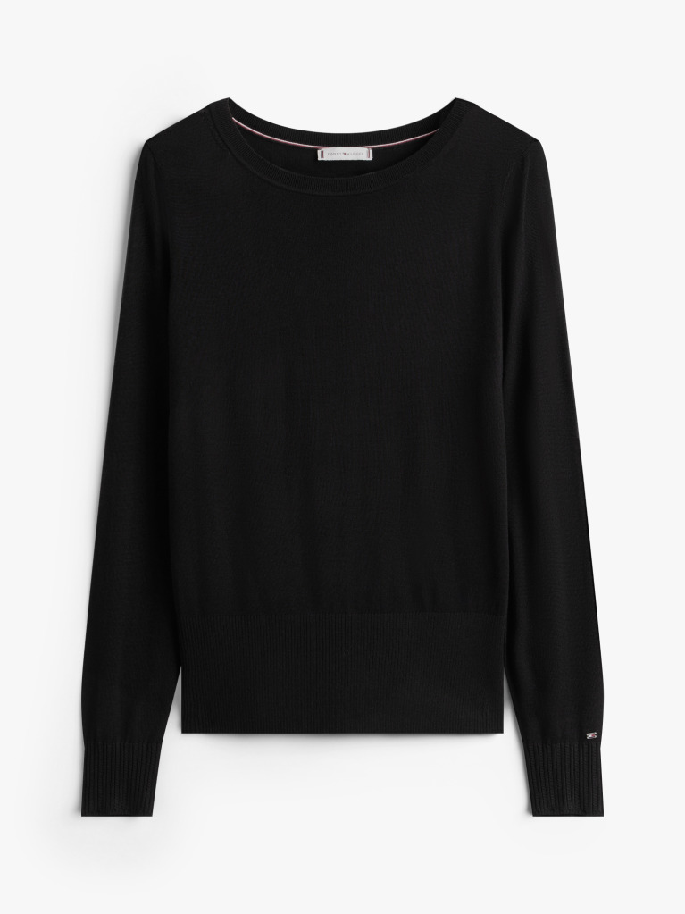 Black Boat Neck Pure Wool Jumper  Women