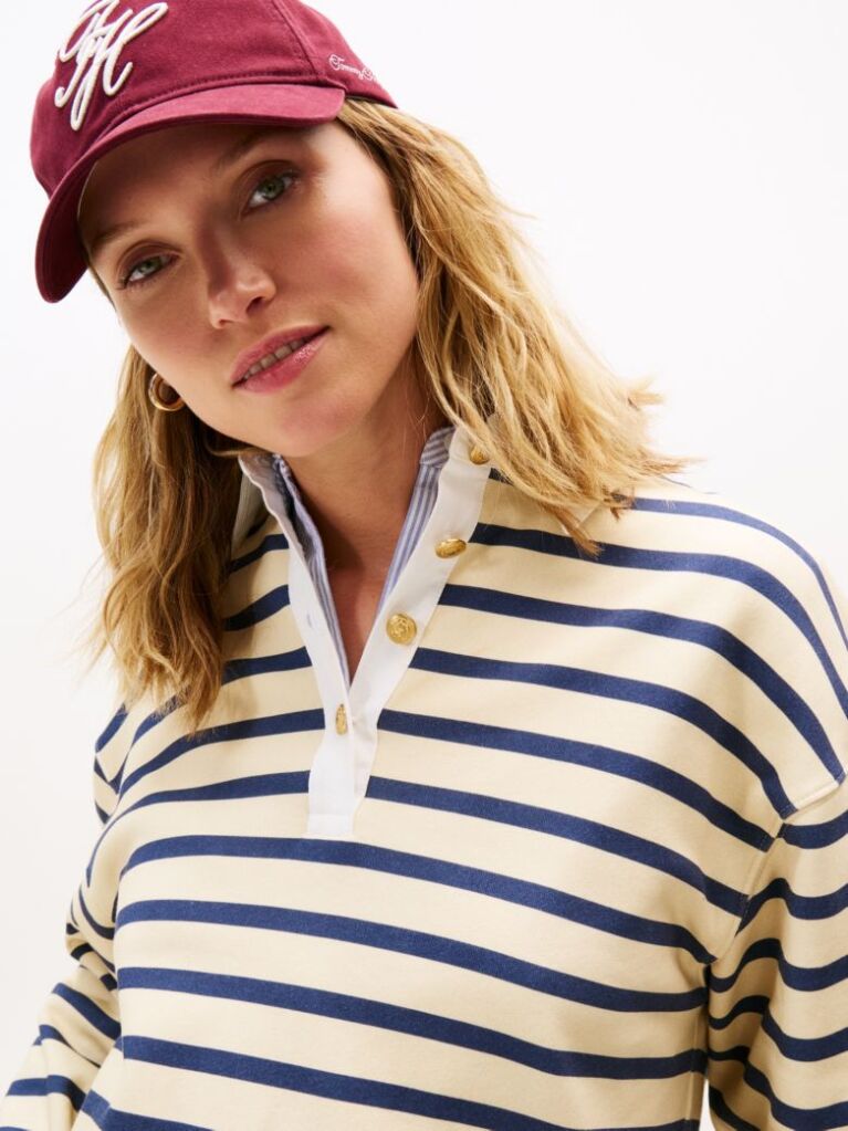 Multi Gold-Tone Button Relaxed Rugby Sweatshirt  Women