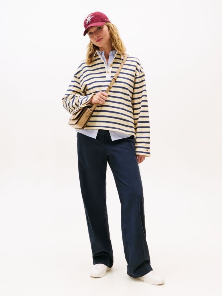 Multi Gold-Tone Button Relaxed Rugby Sweatshirt  Women