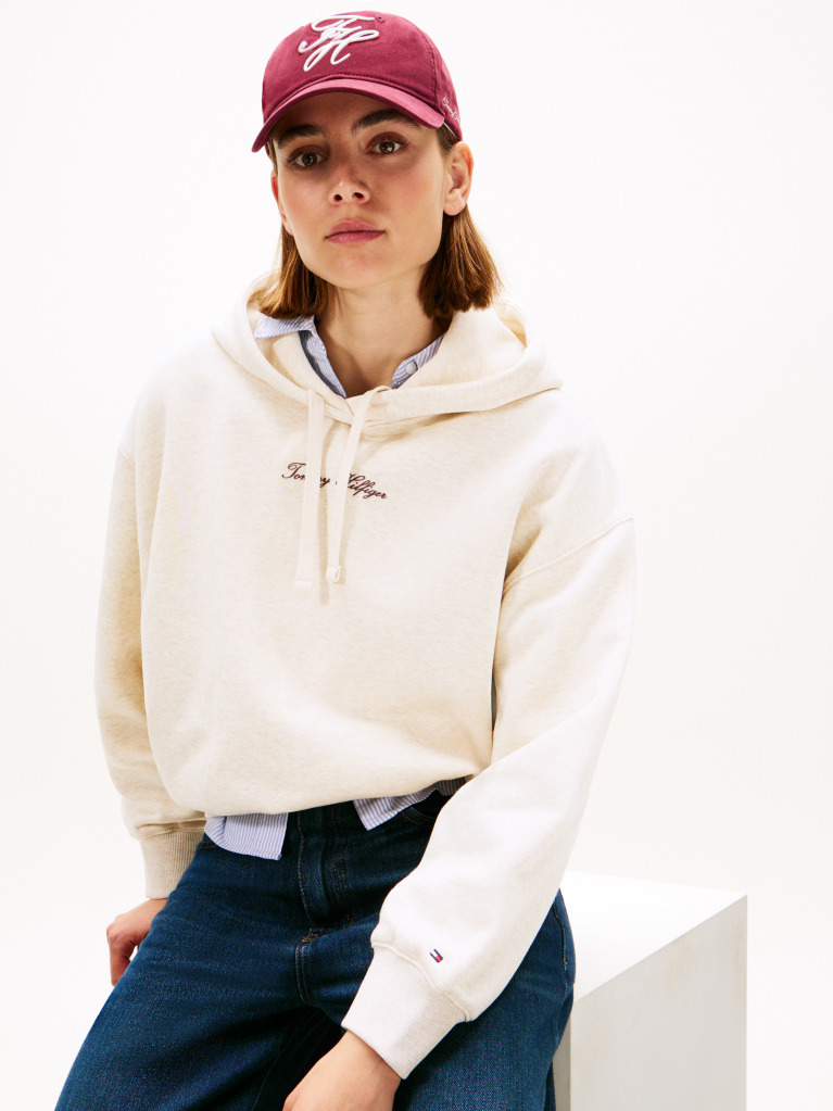 Μπεζ Άνετο Fleece Hoody Με Λογότυπο  Γυναίκες