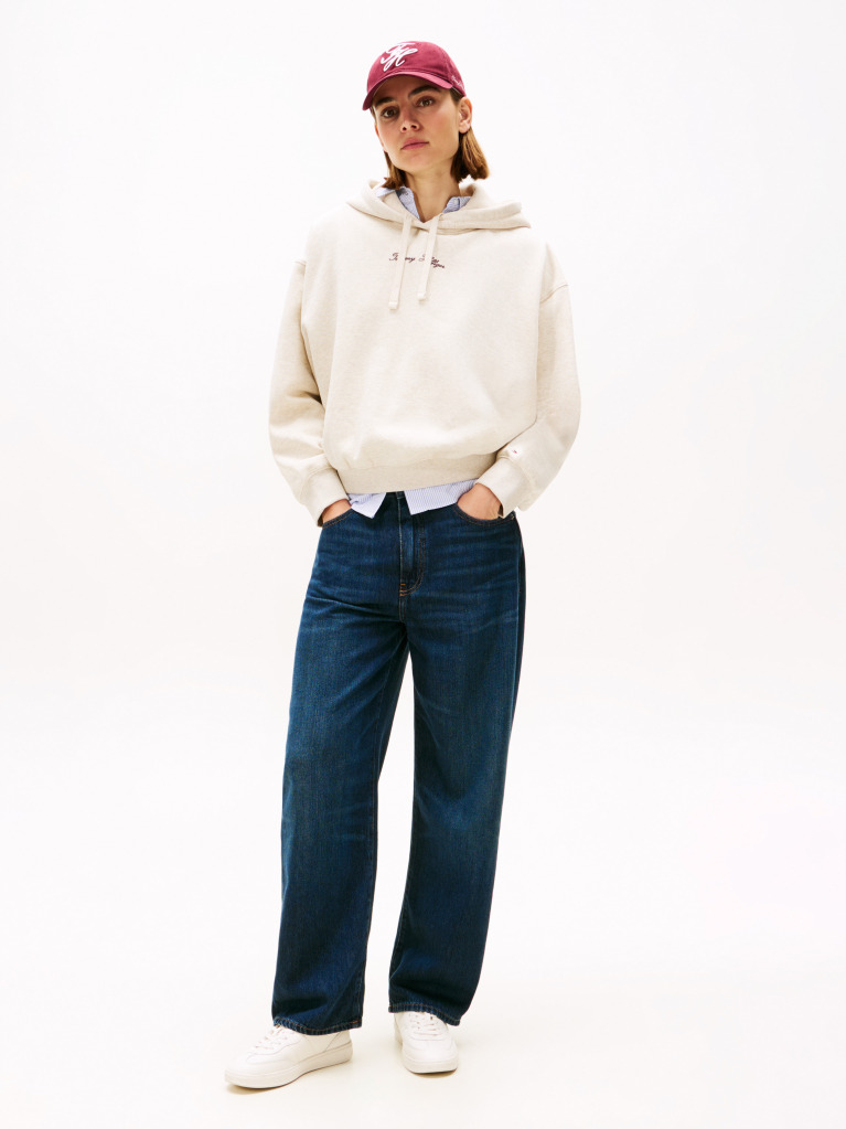 Μπεζ Άνετο Fleece Hoody Με Λογότυπο  Γυναίκες