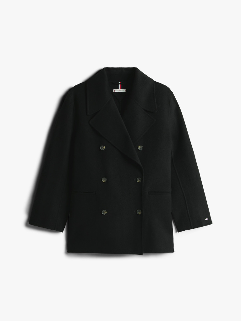 Black Wool Blend Double Breasted Peacoat  Women