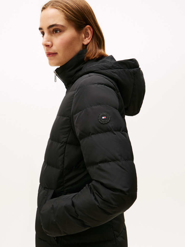 Black Faux Fur Hood Down Puffer Jacket  Women