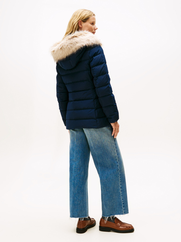 Blue Faux Fur Hood Down Puffer Jacket  Women