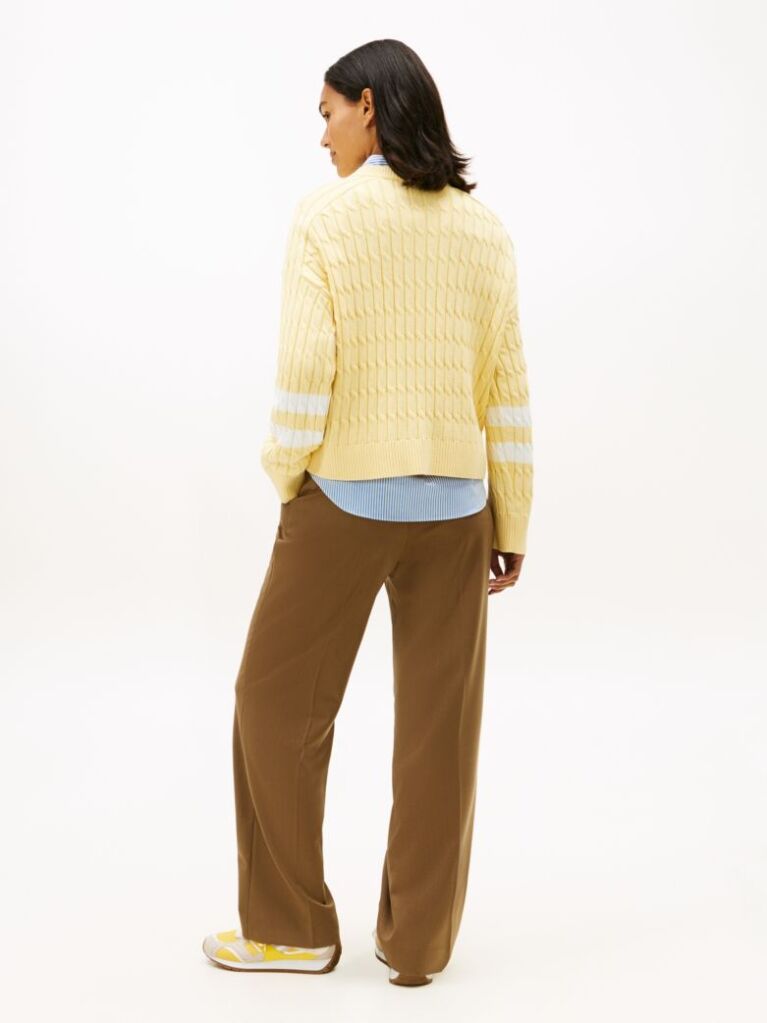 Yellow Logo Embroidery Relaxed Cable Knit Jumper  Women