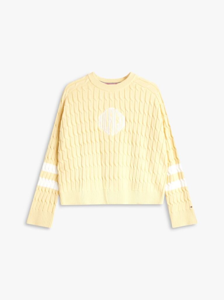 Yellow Logo Embroidery Relaxed Cable Knit Jumper  Women
