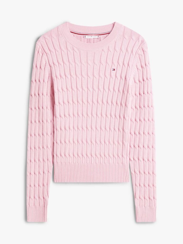 Pink Cable Knit Crew Neck Jumper  Women