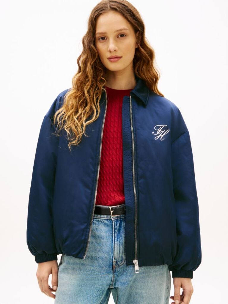 Blue Water Repellent Satin Relaxed Padded Jacket  Women