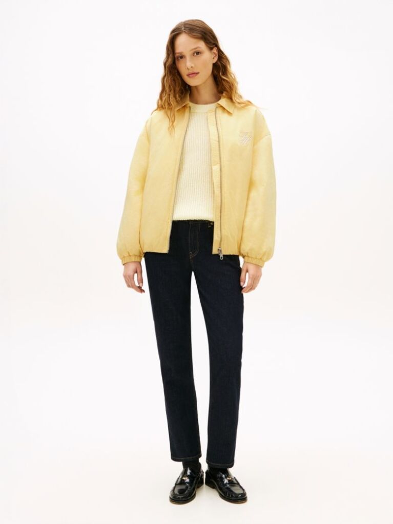 Yellow Water Repellent Satin Relaxed Padded Jacket  Women