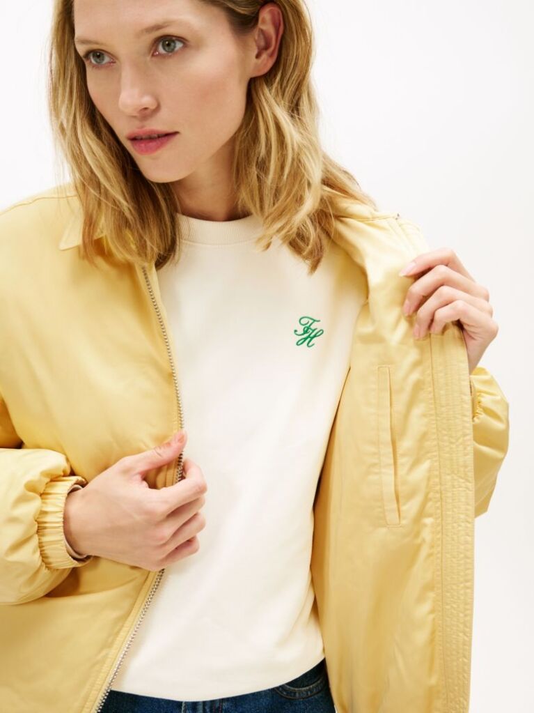 Yellow Water Repellent Satin Relaxed Padded Jacket  Women