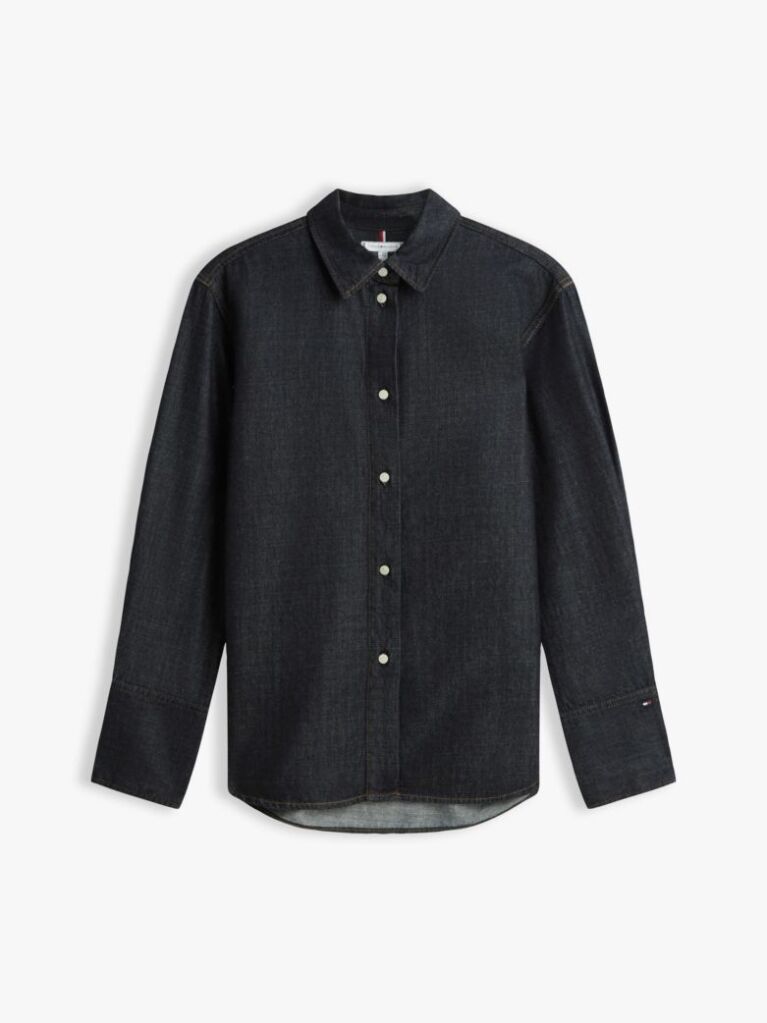 Blue Relaxed Fit Flag Embroidery Denim Shirt  Women