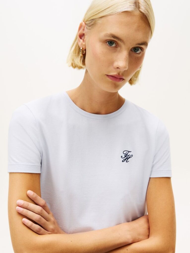 Blue Logo Embroidery Jersey Crew Neck T-Shirt  Women
