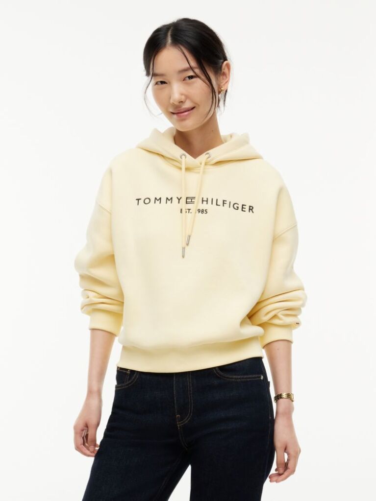Yellow Flex Fleece Logo Embroidery Relaxed Hoody  Women