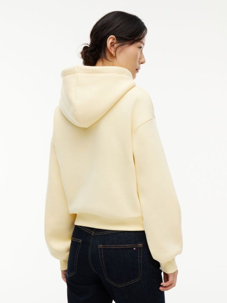 Yellow Flex Fleece Logo Embroidery Relaxed Hoody  Women