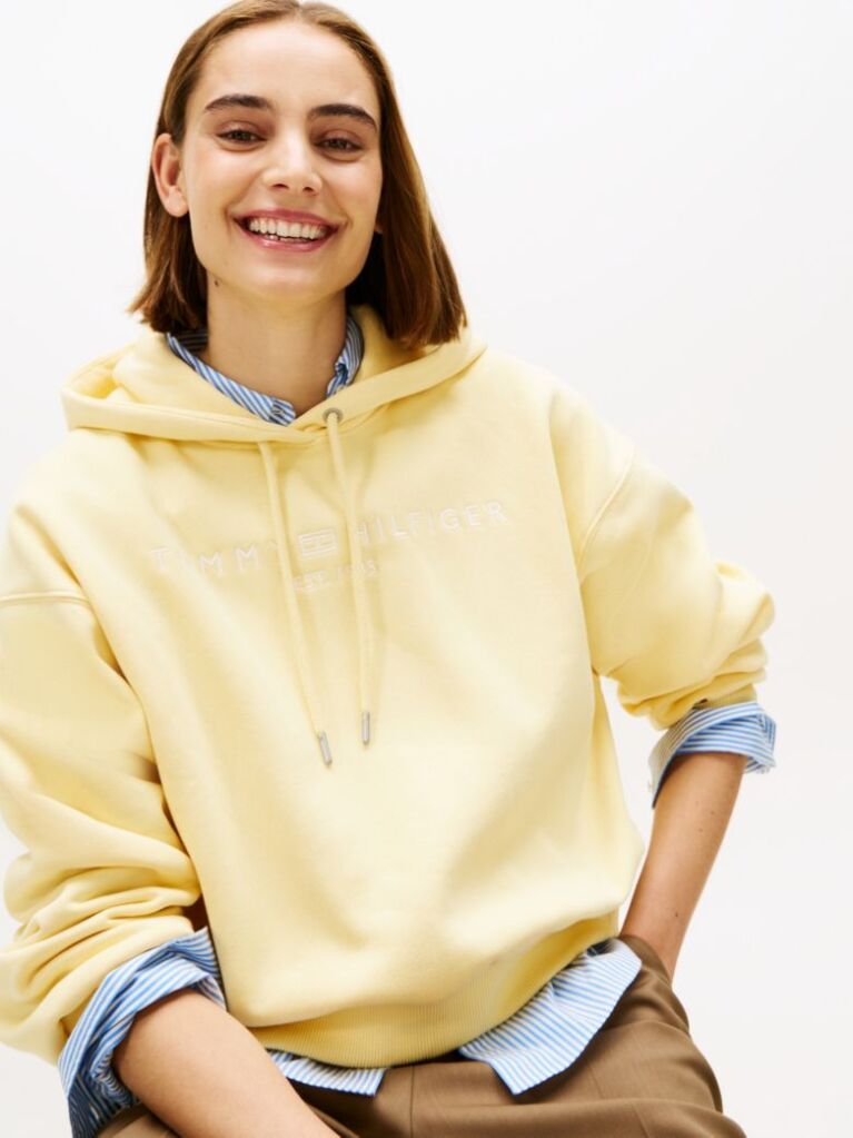 Κίτρινο Άνετο Flex Fleece Φούτερ Με Κεντημένο Λογότυπο  Γυναίκες