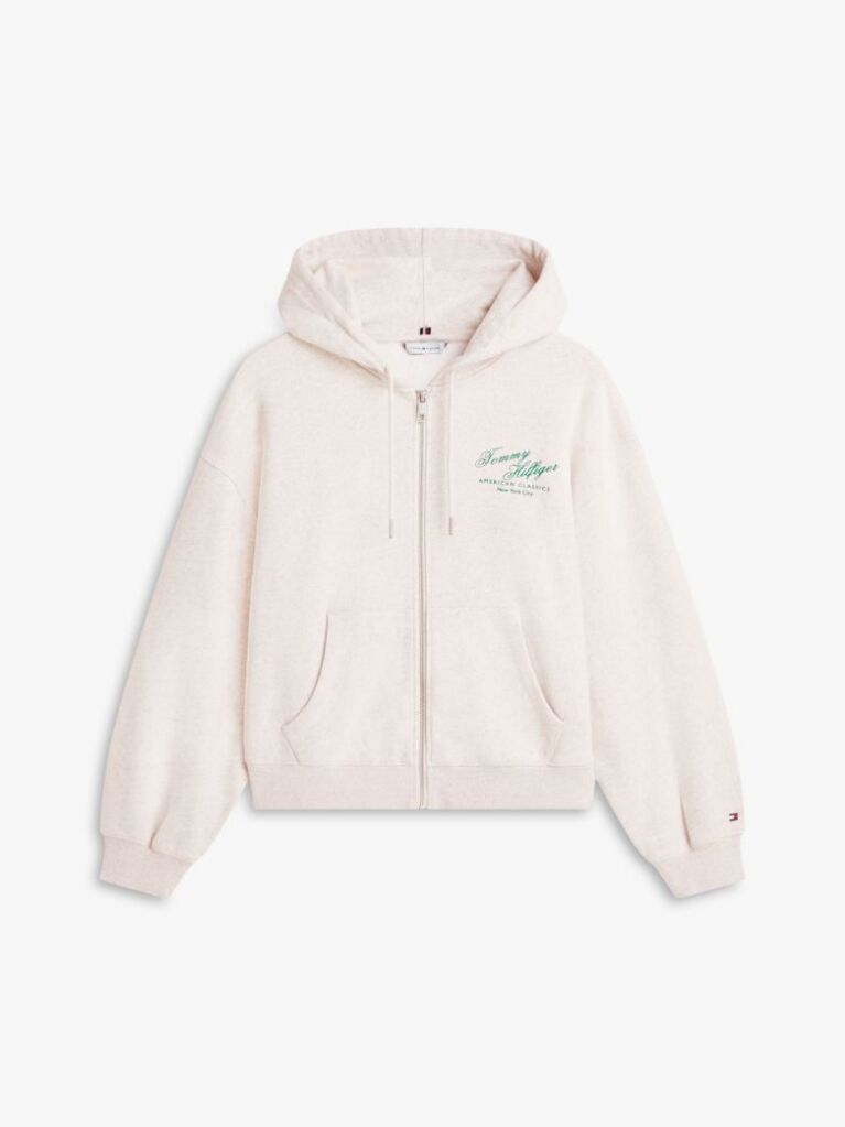 Μπεζ Άνετο Βαμβακερό Hoody Με Φερμουάρ  Γυναίκες