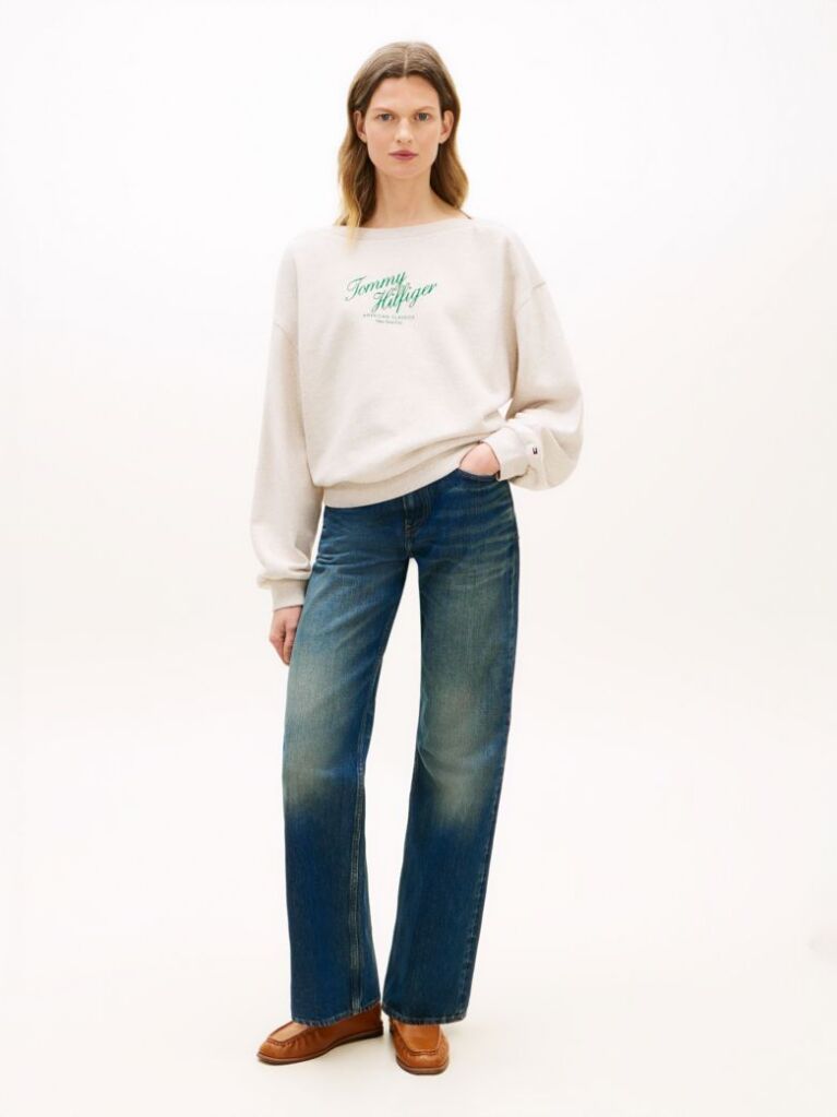 Beige Logo Relaxed Boat Neck Sweatshirt  Women