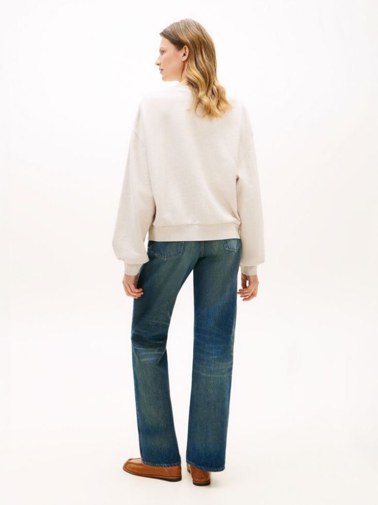 Beige Logo Relaxed Boat Neck Sweatshirt  Women