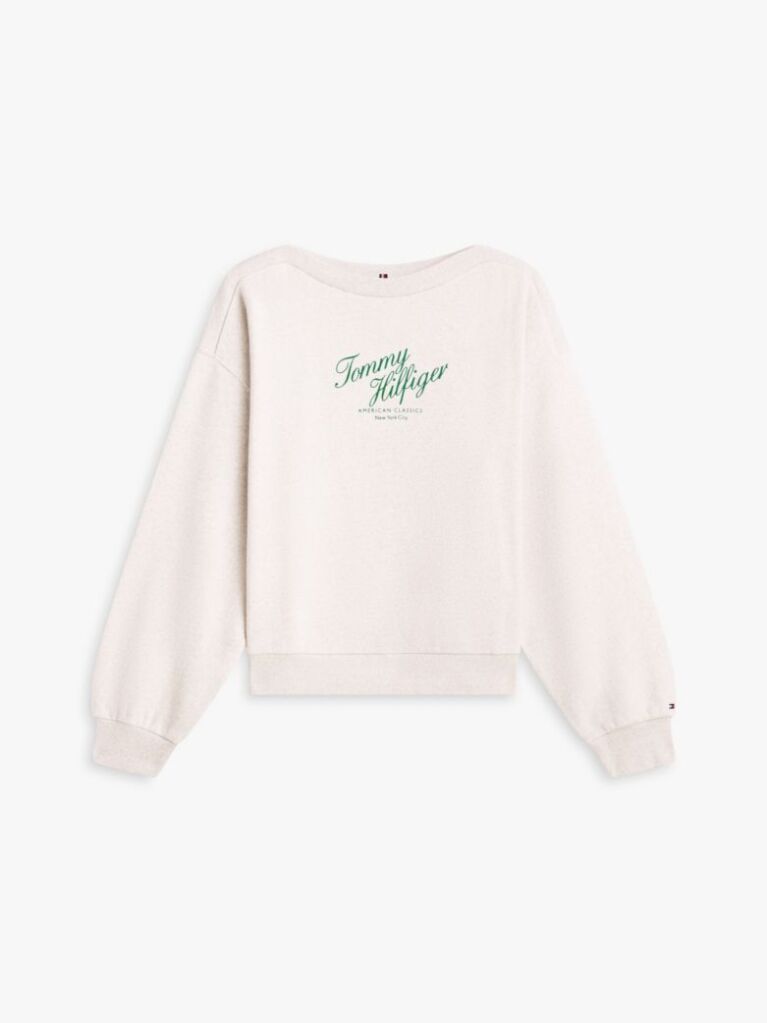 Beige Logo Relaxed Boat Neck Sweatshirt  Women