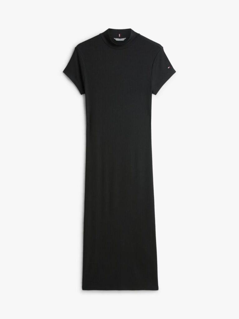 Black Slim Rib Mock Midi Bodycon Dress  Women