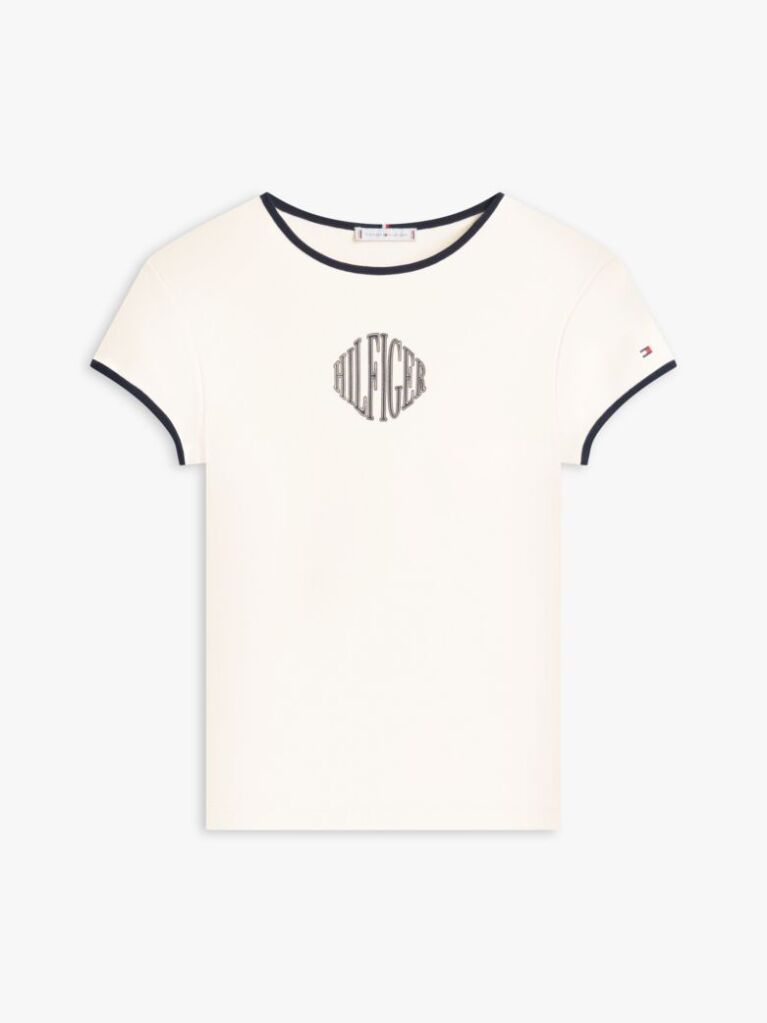 Beige Logo Slim Ringer T-Shirt  Women