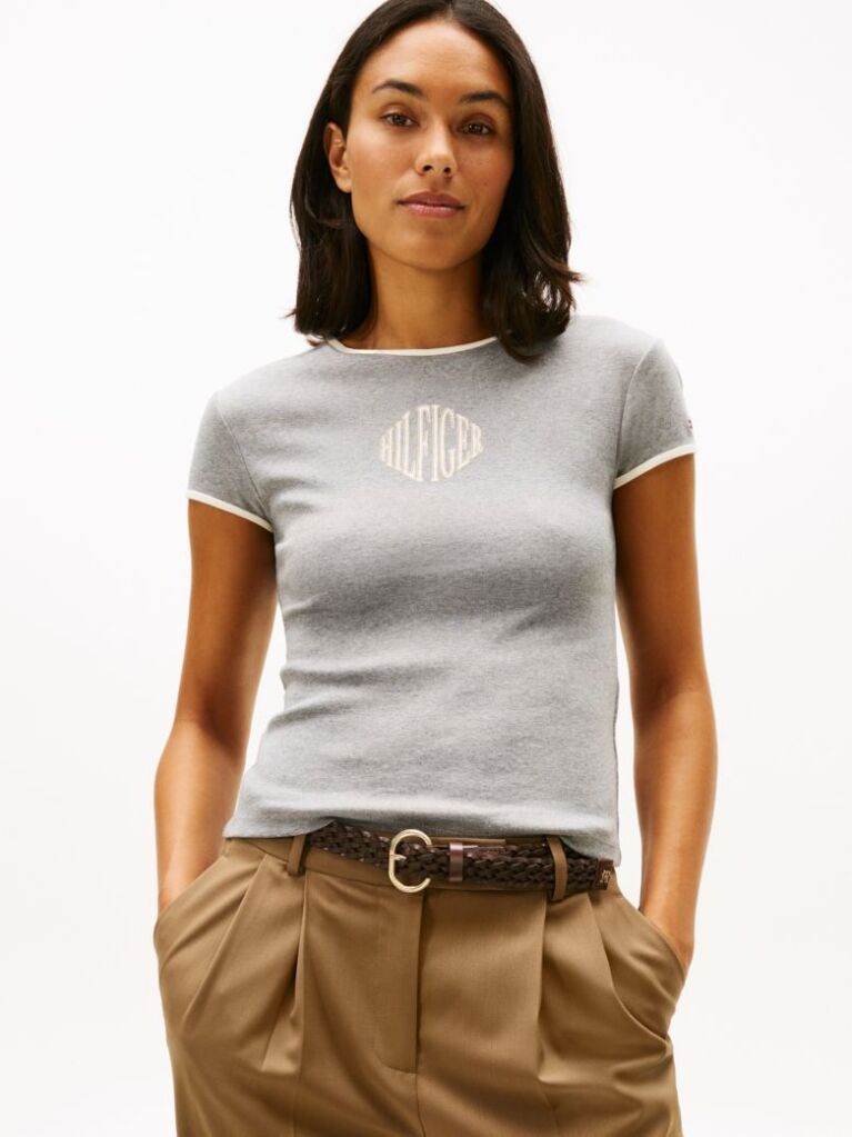 Grey Logo Slim Ringer T-Shirt  Women