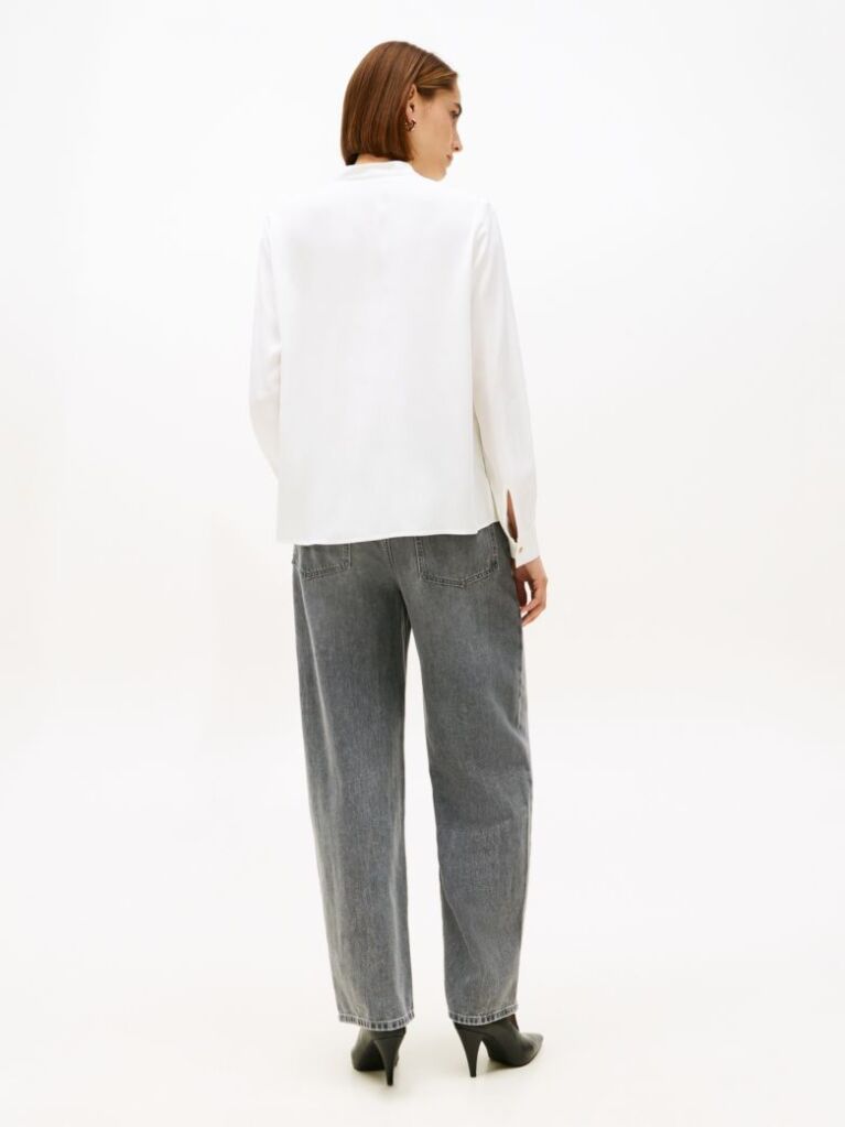 Beige Gold-Tone Button Relaxed Twill Blouse  Women