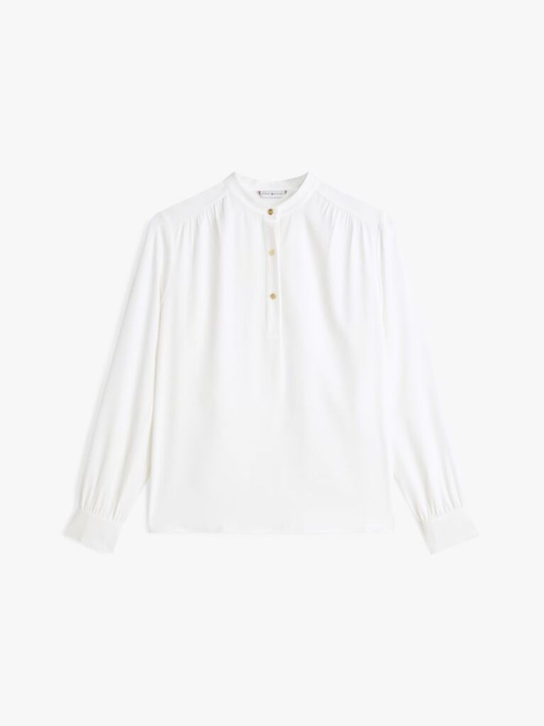 Beige Gold-Tone Button Relaxed Twill Blouse  Women