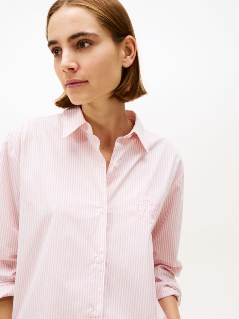 Pink Oversized Fit Logo Embroidery Shirt  Women