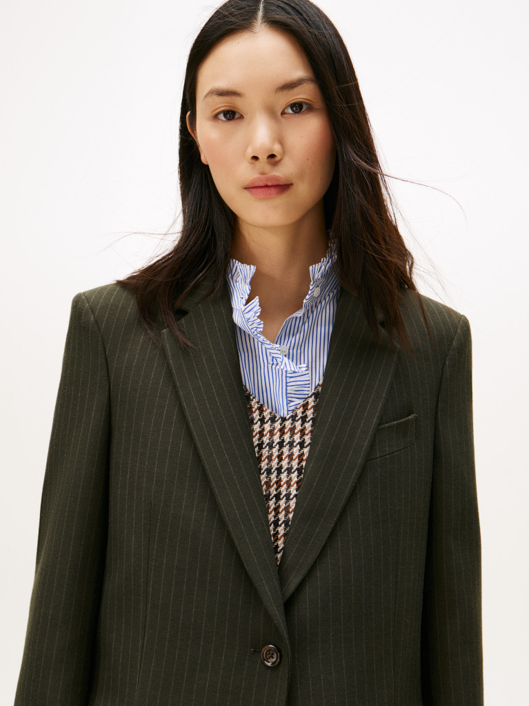 Green Pinstripe Oversized Fit Blazer  Women