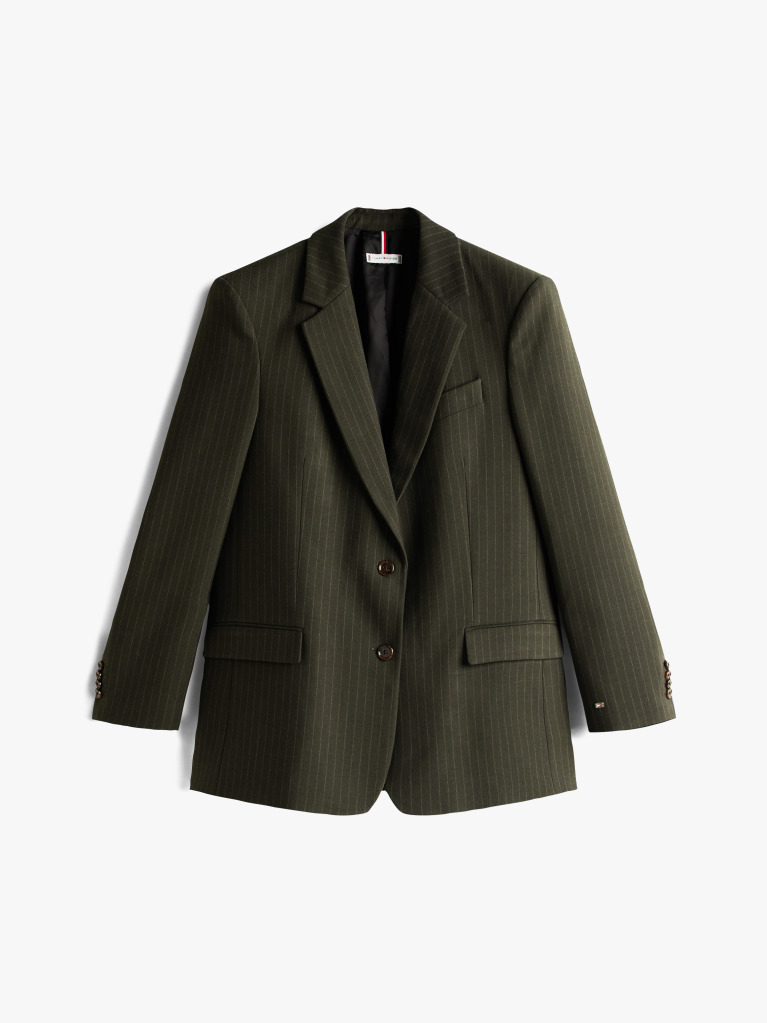 Green Pinstripe Oversized Fit Blazer  Women