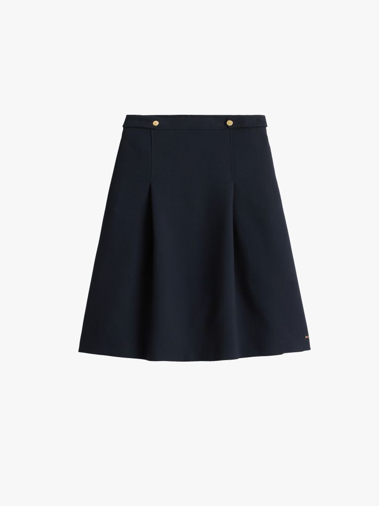 Blue Gold-Tone Button A-Line Midi Skirt  Women