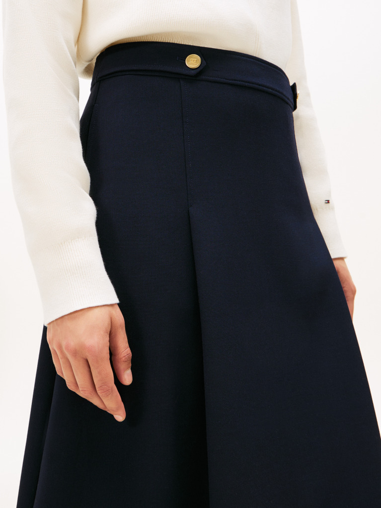 Blue Gold-Tone Button A-Line Midi Skirt  Women