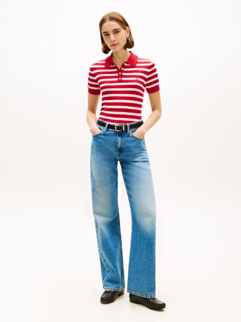Multi Short Sleeve Polo Jumper With Silk  Women