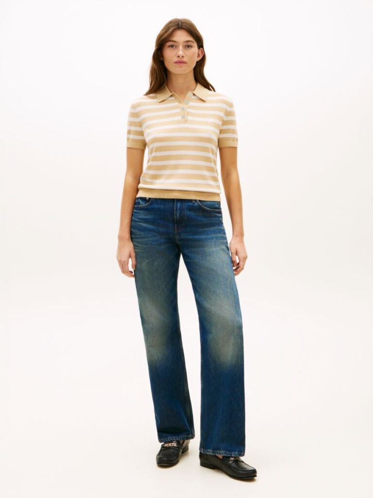 Multi Short Sleeve Polo Jumper With Silk  Women