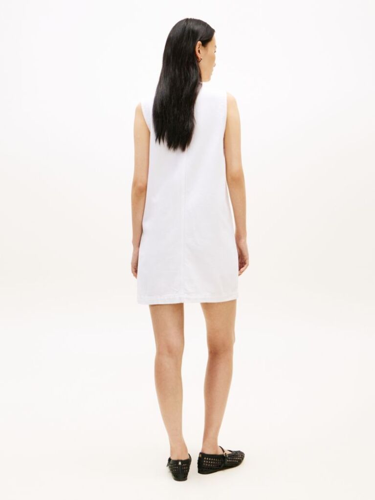 White Gold-Tone Button Denim Mini Shift Dress  Women