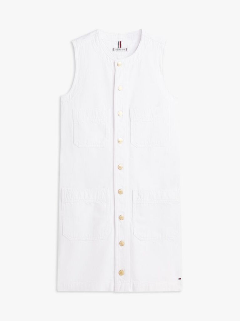 White Gold-Tone Button Denim Mini Shift Dress  Women