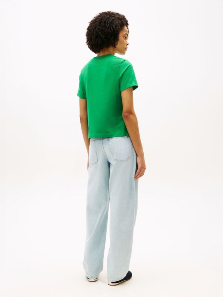 Green Logo Embroidery Jersey Crew Neck T-Shirt  Women