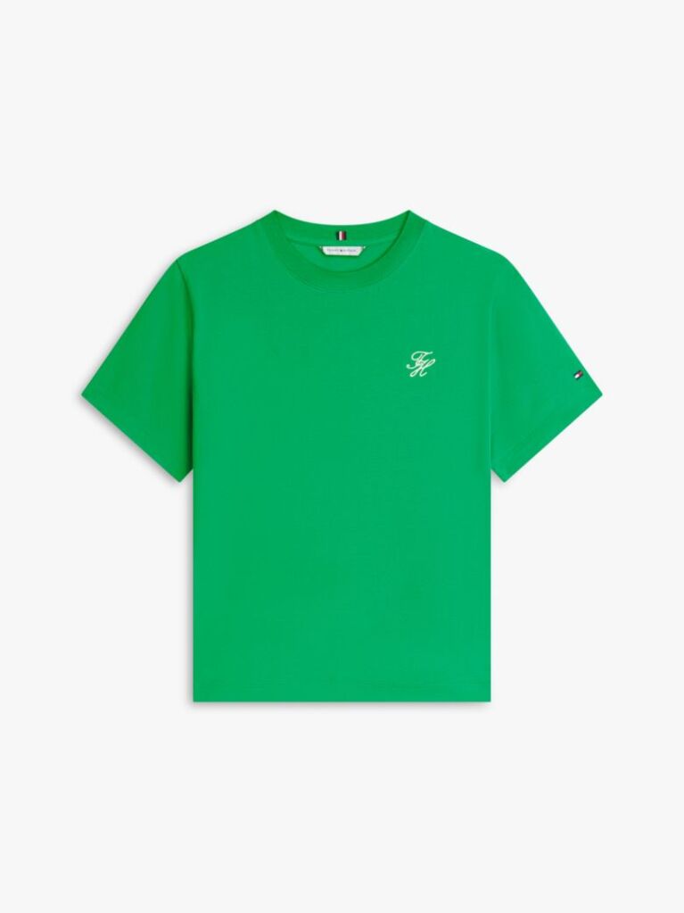 Green Logo Embroidery Jersey Crew Neck T-Shirt  Women